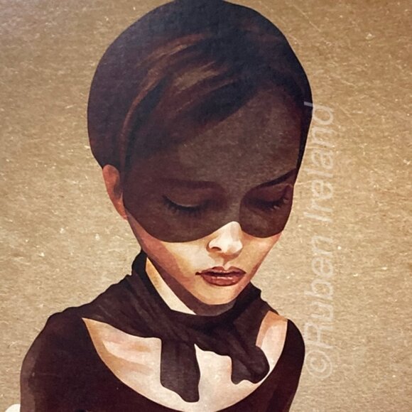 Moody Art Masked Woman with Globe NEW Framed - Picture 3 of 6